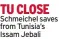  ?? ?? TU CLOSE Schmeichel saves from Tunisia’s Issam Jebali