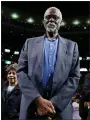  ?? MICHAEL DWYER — THE ASSOCIATED PRESS ?? Bill Russell stands courtside during a tribute in his honor during a Nov. 1, 2013, Celtics-Bucks game in Boston.