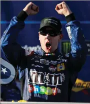  ?? File, Matt Slocum / The Associated Press ?? Kyle Busch benefits from NASCAR reduced weekend schedule, winning the pole and the race at Pocono on the same day.