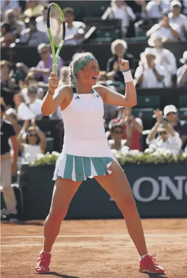  ??  ?? Jelena Ostapenko of Latvia is a picture of joy as she celebrates her win against Timea Bacsinszky.