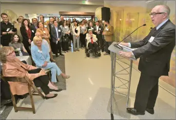  ?? Dan Watson/The Signal ?? Henry Mayo Newhall Hospital President and CEO Roger Seaver speaks before the ribbon cutting at the unveiling ceremony of the new Henry Mayo Newhall Hospital Patient Tower in Valencia on Thursday.