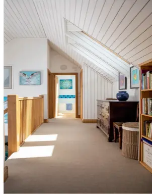  ??  ?? Right: Scandi-style painted tongue and groove timbered ceilings and walls bring more character and texture to their home