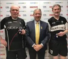  ??  ?? All-Ireland Diamond Masters B Doubles Champions, Michael McMorrow and Michael Murphy with Joe Masterson, Handball President