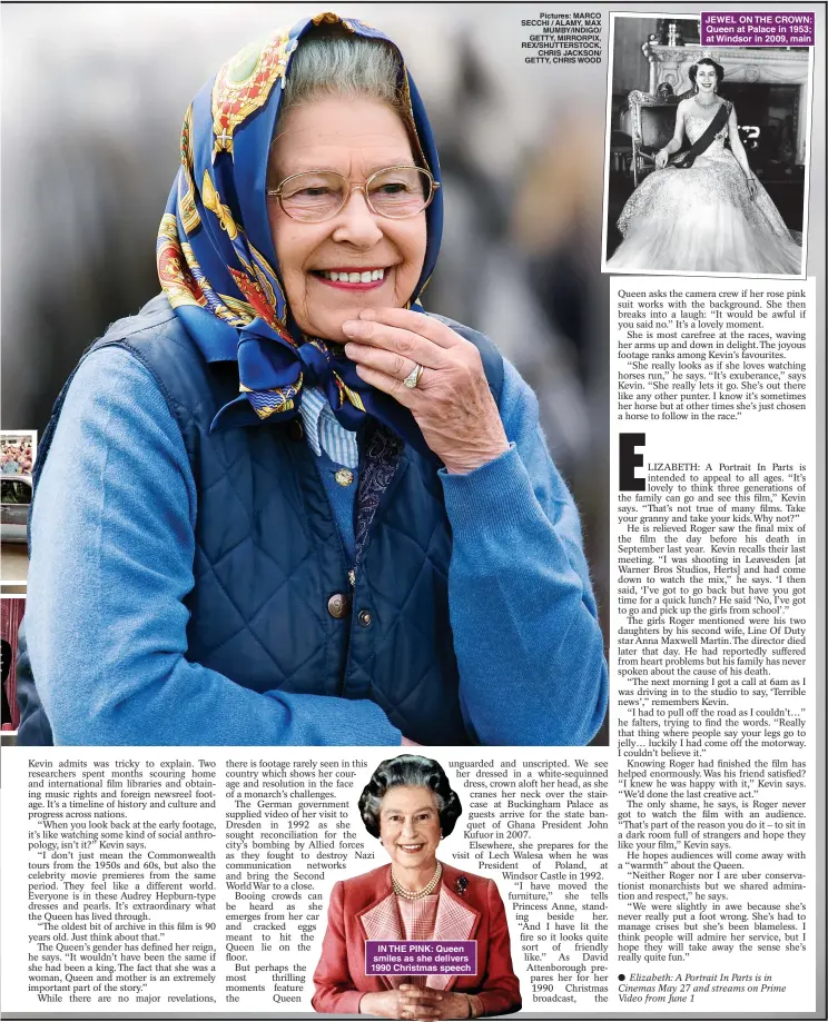  ?? ?? IN THE PINK: Queen smiles as she delivers 1990 Christmas speech
Pictures: MARCO SECCHI / ALAMY, MAX MUMBY/INDIGO/ GETTY, MIRRORPIX, REX/SHUTTERSTO­CK, CHRIS JACKSON/ GETTY, CHRIS WOOD
JEWEL ON THE CROWN: Queen at Palace in 1953;
at Windsor in 2009, main