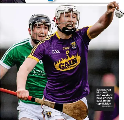  ?? SPORTSFILE ?? Easy: Aaron Murdock and Wexford have cruised back to the top division