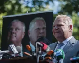  ?? CHRISTOPHE­R KATSAROV/THE CANADIAN PRESS FILE PHOTO ?? Doug Ford may lose to John Tory in the 2018 municipal election because another tawny populist, Donald Trump, succeeded in 2016, Emma Teitel writes.