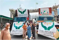  ??  ?? On Sunday, 17 containers laden with food items were sent to ■ different cities of Afghanista­n via the Torkham land border crossing as part of large scale humanitari­an relief efforts.