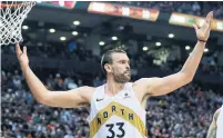  ?? RICK MADONIK TORONTO STAR ?? Raptors centre Marc Gasol had 15 points with seven rebounds and four assists in 26 minutes Thursday.