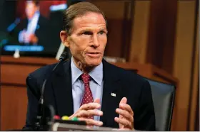  ?? (The New York Times/Anna Moneymaker) ?? Sen. Richard Blumenthal, D-Conn., expressed dismay Wednesday when Supreme Court nominee Amy Coney Barrett would not endorse or condemn past court rulings on sexual privacy and samesex couples.