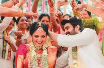  ?? ?? Photos by Instagram/@ VarunDhawa­n, @ actorshaur­ya, @ bhavanapan­dey, and Gulf News Archives
Photos of newly-weds Naga Shaurya and Anusha N. Shetty are going viral.