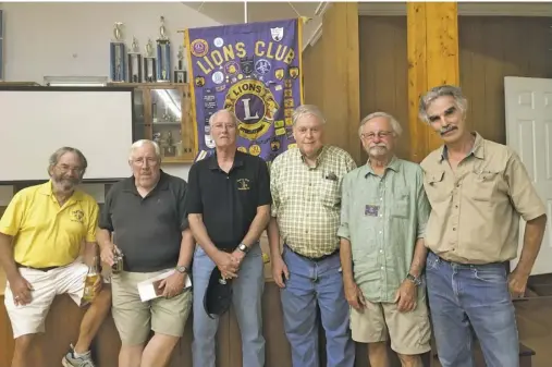  ?? BY BUD MEYER ?? Rappahanno­ck Lions Club leaders 2019-2020: Past president Larry Grove, past president and director Ross O’Donoghue, treasurer Frank Raiter, new president Bill Nenninger, immediate past president Dave Shiff, and secretary Jim Manwaring.