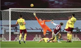  ??  ?? Jack Grealish fires the ball over the bar as Aston Villa missed a number of chances to break the deadlock. Photograph: Molly Darlington/PA