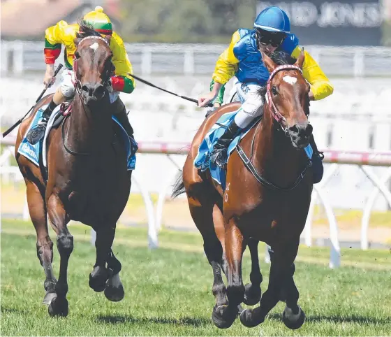  ?? Picture: AAP IMAGE ?? Black Heart Bart (right) is one of six nomination­s top trainer Darren Weir has for the Lawrence Stakes.