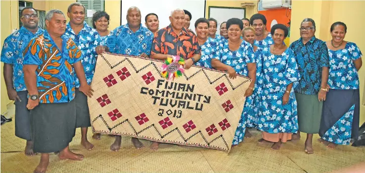 ?? Photo: Ilaijia Ravuwai ?? Members of the Fijian community welcoming Prime Minister Voreqe Bainimaram­a on August 12, 2019, at the University of the South Pacific (USP) campus in Tuvalu.
