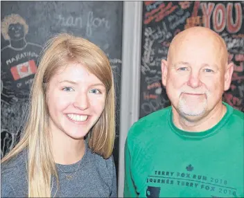  ?? JIM DAY/THE GUARDIAN ?? Julia Bovaird, co-president of the Terry Fox Committee at Colonel Gray High School, enjoyed hearing Fred Fox talk about his brother,Terry, during a presentati­on to students at her school Friday.