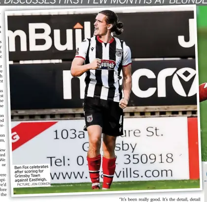  ?? PICTURE: JON CORKEN ?? Ben Fox celebrates after scoring for Grimsby Town
against Eastleigh.