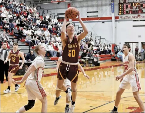  ?? Staff photo/John Zwez ?? Daniel Homan of New Bremen lines up a shot during Friday’s regional final against Columbus Grove at Van Wert. The Cardinals lost by two points, ending a very successful season.