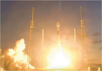  ?? ORLANDO SENTINEL PHOTOS ?? A SpaceX Falcon 9 rocket launches from Cape Canaveral Space Force Station on Saturday.