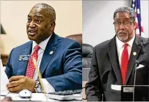  ?? COURTESY PHOTOS ?? Sen. Emanuel Jones (left) accuses Stonecrest Mayor Jason Lary (right) of misusing $6.2 million in COVID-19 relief funds and wants Gov. Brian Kemp to remove him from office.