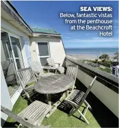  ??  ?? SEA VIEWS: Below, fantastic vistas from the penthouse at the Beachcroft Hotel