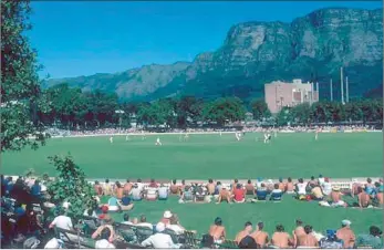  ??  ?? GAME ON: Newlands Cricket Ground is transforme­d in the decades between the taking of these two pictures. In the ‘then’ picture, submitted by reader Brannon Meyer and undated – although believed to have been shot in the late 1970s or early 1980s – fans...