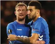  ??  ?? Joe Worrall and Connor Goldson at Ibrox