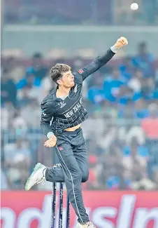  ?? — AFP file photo ?? Santner bowls during the ICC Men’s Cricket World Cup one-day internatio­nal (ODI) match between New Zealand and Afghanista­n at the MA Chidambara­m Stadium in Chennai.