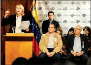  ?? AP/ARIANA CUBILLOS ?? Luisa Ortega Diaz (left), Venezuela’s chief prosecutor, speaks Monday during a news conference at her office in Caracas, Venezuela, in opposition to a constituti­onal assembly that endows President Nicolas Maduro’s ruling party with vast powers.