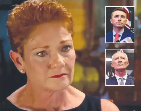  ??  ?? Pauline Hanson in tears on A Current Affair on Tuesday night and (inset) James Ashby (top) and Steve Dixon.