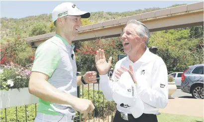  ?? Picture: Getty Images ?? THAT WAS FUNNY! Defending champion Sweden’s Alex Noren shares a light moment with tournament host Gary Player yesterday ahead of the Nedbank Golf Challenge which starts tomorrow.