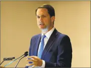  ?? Michael Cummo / Hearst Connecticu­t Media file photo ?? U. S. Rep. Jim Himes, D- Conn., gives the keynote address at the Business Council of Fairfield County’s annual meeting at the Crowne Plaza hotel in Stamford in July.