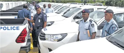  ?? Photo: Ronald Kumar. ?? Police received 46 more vehicles for their respective division from Police Commission­er Brigadier General Sitiveni Qiliho on April 12, 2018.