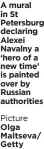  ?? Olga Maltseva/ Getty ?? A mural in St Petersburg declaring Alexei Navalny a ‘hero of a new time’ is painted over by Russian authoritie­s
Picture