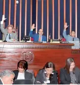  ?? FUENTE EXTERNA ?? Senadores votan durante la sesión de ayer en la tarde.