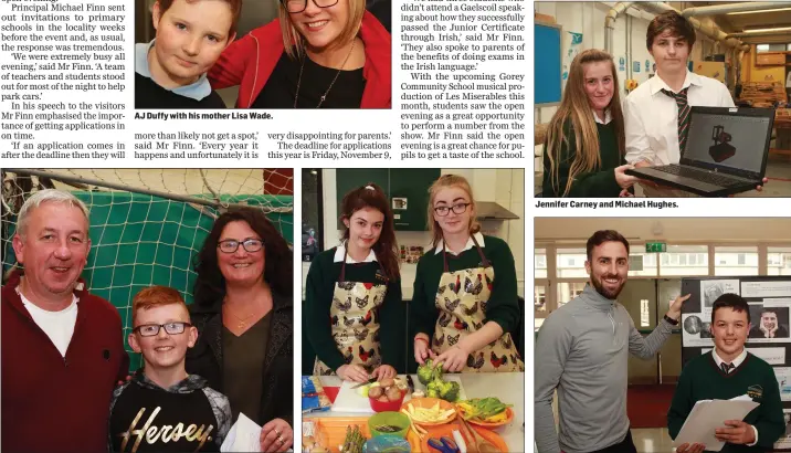  ??  ?? Tommy and Celena Kemple with their son Daniel. Leah O’Mahony and Faith Masterson. Jennifer Carney and Michael Hughes. Teacher Eoin Foy with Patrick Kinsella.