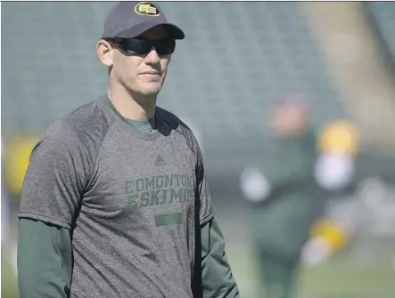  ?? GREG SOUTHAM ?? Head coach Jason Maas watches practice during the first day of training camp for the Eskimos last month. He says he is confident in the player cut decisions the team has made for the new season.