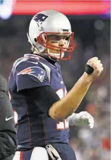  ?? Elsa / Getty Images ?? Five-time Super Bowl winner Tom Brady reacts after a touchdown in the fourth quarter of the Patriots’ win.