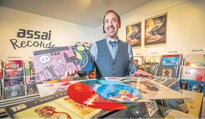  ?? Pictures: Mhairi Edwards/Steve MacDougall/Kris Miller. ?? Above: Assai owner Keith Ingram with some of his Record Store Day stock; left: Garry Smith and son Craig at Concorde Music Shop in Perth.