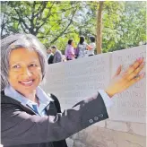  ??  ?? Vancouver poet Renee Saklikar at the Stanley Park memorial to Air India victims. Saklikar lost her aunt and uncle in the June 23, 1985, Air India bombing.