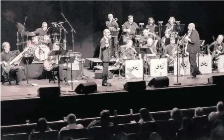  ?? HOLLY CMIEL Courtesy Stuart King ?? Stuart King playing trumpet with the Paradise Big Band at the Tennessee Williams Theater in Key West in 2019.