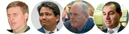  ??  ?? National has done it tough in opposition, carving through three leaders – from left to right, Bill English, Simon Bridges and Todd Muller – as well as the contentiou­s exit of Jami-Lee Ross, right.