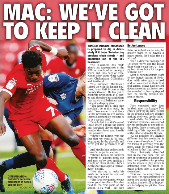  ?? PICTURE: PSI ?? DETERMINAT­ION: Swindon’s Jermaine McGlashan in action against Bury