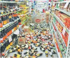  ??  ?? Products are seen on the floor of a store after earthquake struck in the southeaste­rn port city of Pohang . — AFP photo