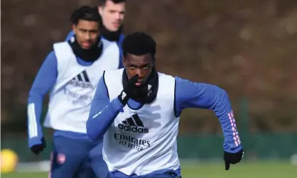  ??  ?? Eddie Nketiah trains with Arsenal last week. The Arsenal forward has been targeted by racist abuse on Instagram before the Europa League tie with Benfica. Photograph: Stuart MacFarlane/Arsenal FC/Getty