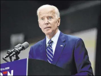  ?? Meg Kinnard The Associated Press ?? Former Vice President Joe Biden, a Democratic presidenti­al candidate, speaks at a campaign event Saturday in Sumter, S.C. He defended his record on racial issues.