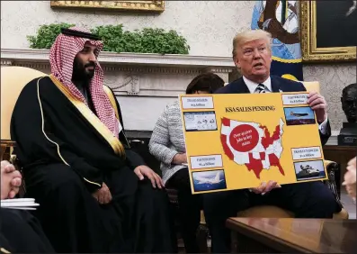  ?? The New York Times/DOUG MILLS ?? President Donald Trump talks about weapons sales during a White House visit last year by Saudi Crown Prince Mohammed bin Salman.