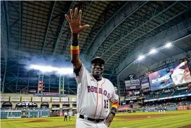  ?? DAVID J. PHILLIP / AP ?? Astros manager Dusty Baker Jr. celebrates after a win over the Mariners on Tuesday in Houston. The Astros won 4-0 giving Baker 2,000 career wins.