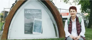  ??  ?? Yola Samplawski of Drouin believes the dome at Drouin’s Memorial Park could be utilised more often for advertisin­g community events, such as the Armistice Day celebratio­ns notice currently on display.