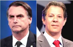  ??  ?? A combinatio­n of file photo shows Bolsonaro (left) attending a television debate at the Rede TV studio in Osasco, Brazil and Haddad attending a televised debate in Sao Paulo, Brazil. — Reuters photo