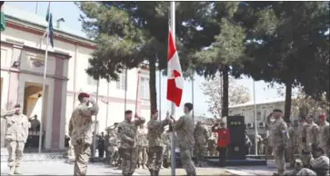  ?? THE CANADIAN PRESS ?? The army hauled down the Canadian flag for the last time in Kabul, Afghanista­n, on Wednesday, bringing an end to 12 years of military involvemen­t The Taliban issued a statement congratula­ting its fights on their “defeat” of Canada.